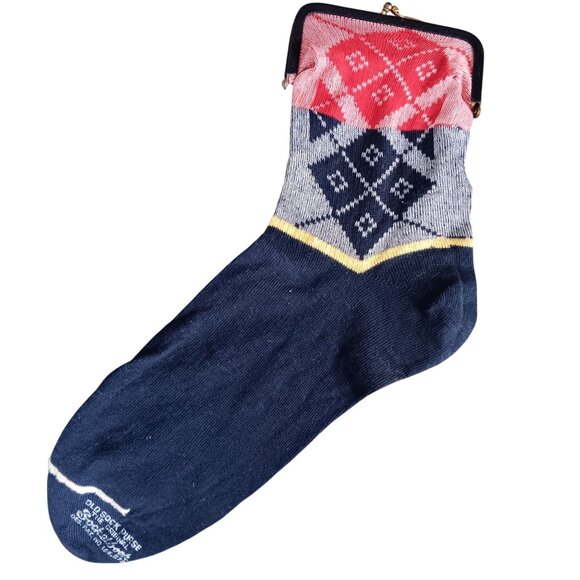 Vintage  Clutch Purse Old Sock Purse Coin Wallet Argyle MCM Socketbook 1950's - Picture 1 of 5